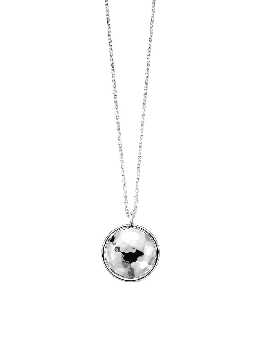 Women's Goddess Sterling Silver Small Hammered Pendant Necklace - Silver - Size 16