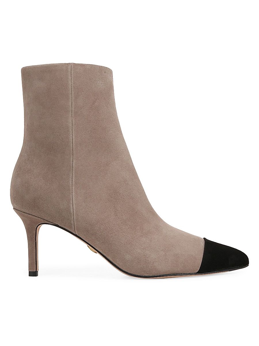 Women's Lisa 70MM Suede Cap-Toe Booties - Taupe Black - Size 10