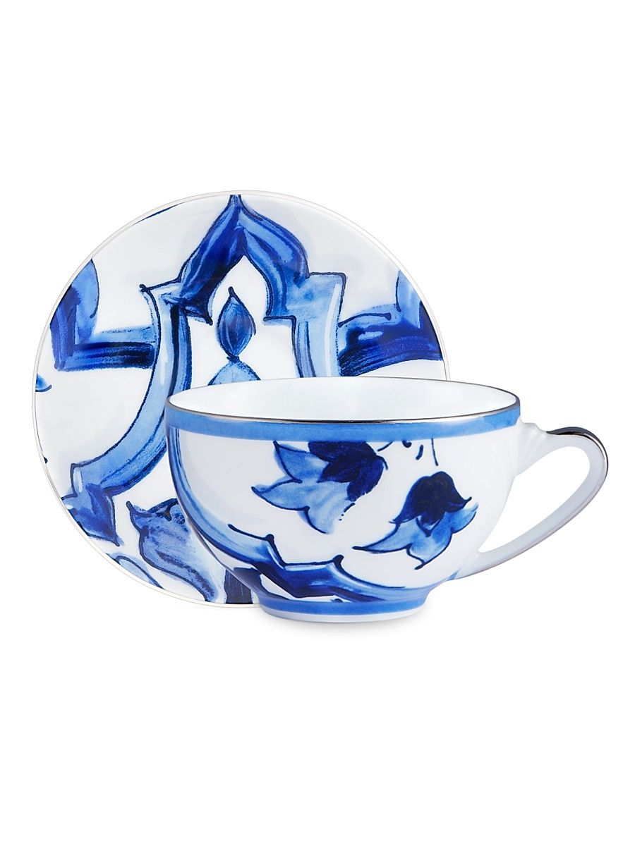 Blue Mediterraneo Stella 2-Piece Porcelain Teacup & Saucer Set - Blue