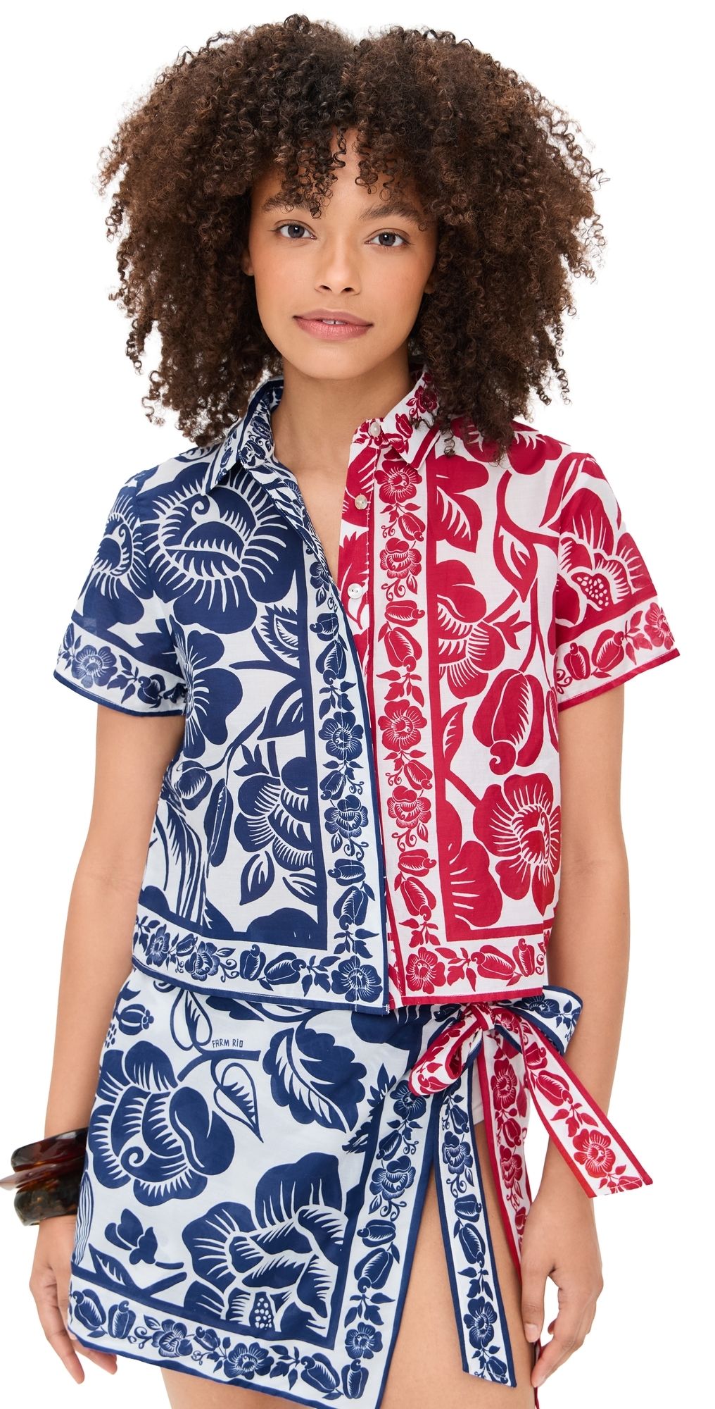 FARM Rio Cashew and Birds Shirt Cashew And Birds Red And Blue S