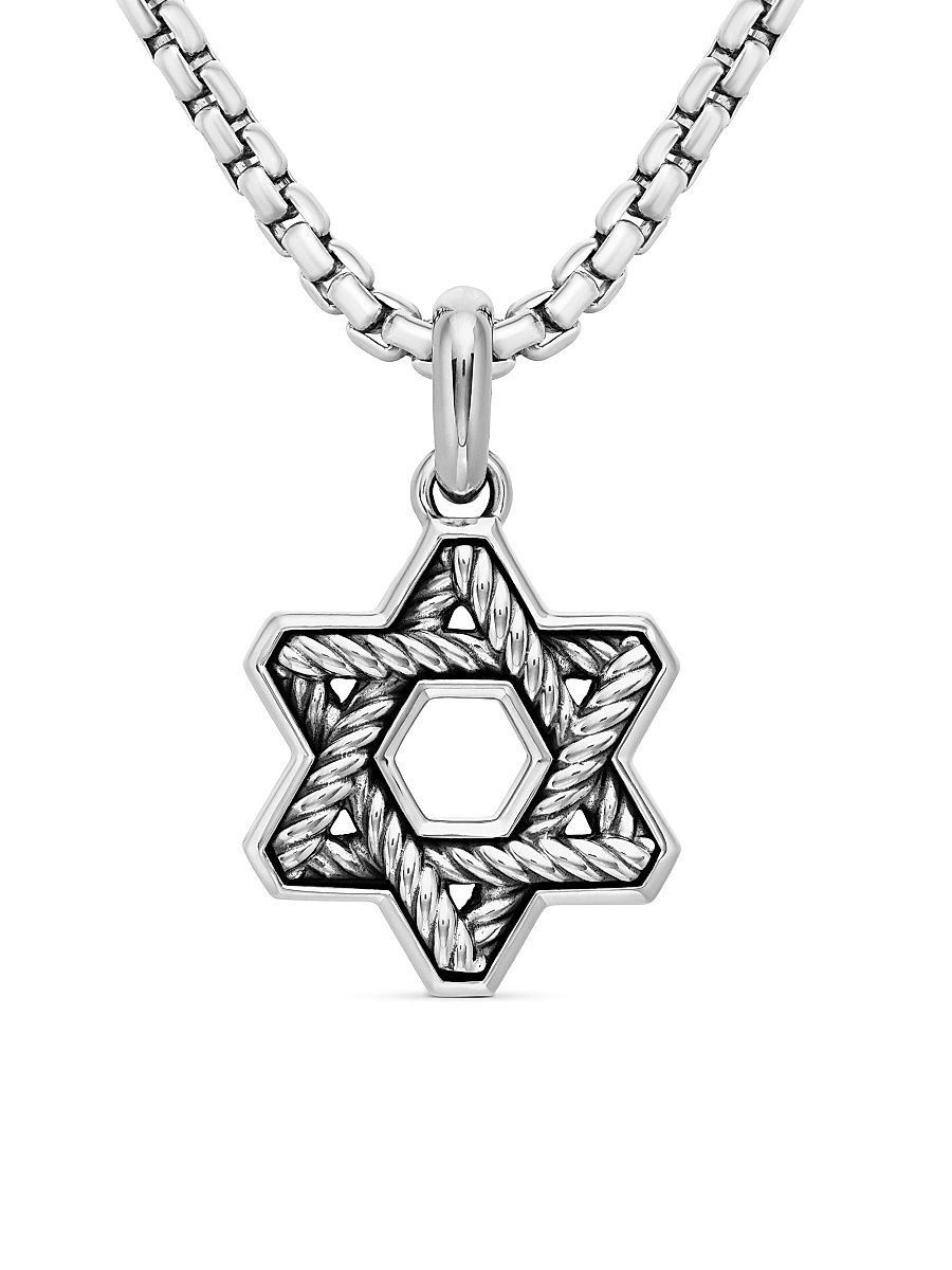 Men's Cable Star of David Amulet in Sterling Silver, 19mm - Silver
