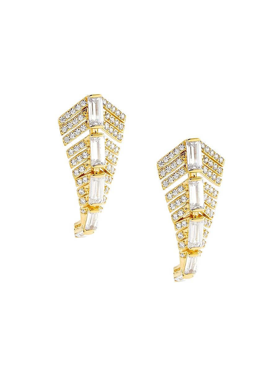 Women's Naomi 18K Gold-Plate & Cubic Zirconia Deco J-Hoop Earrings - Gold