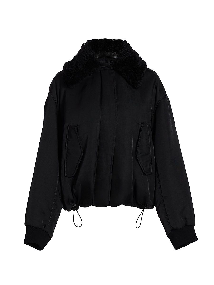 Women's Vadra Faux-Shearling Collar Twill Jacket - Black - Size 10