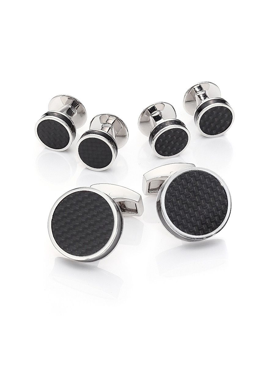 Men's Round Carbon Fiber Stud Set - Black