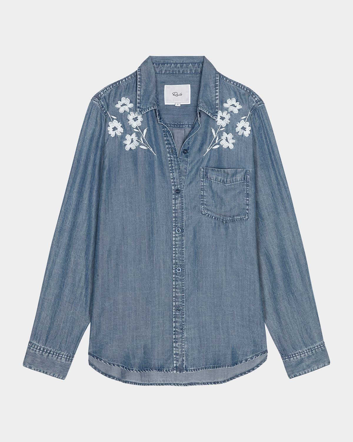 Ingrid Flower-Embroidered Denim Shirt