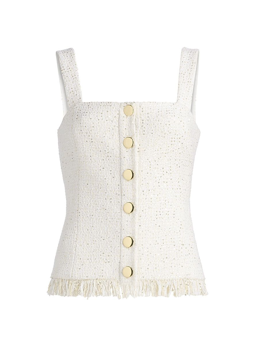 Women's Beau Sequined Fringe-Trimmed Top - Ivory - Size 14