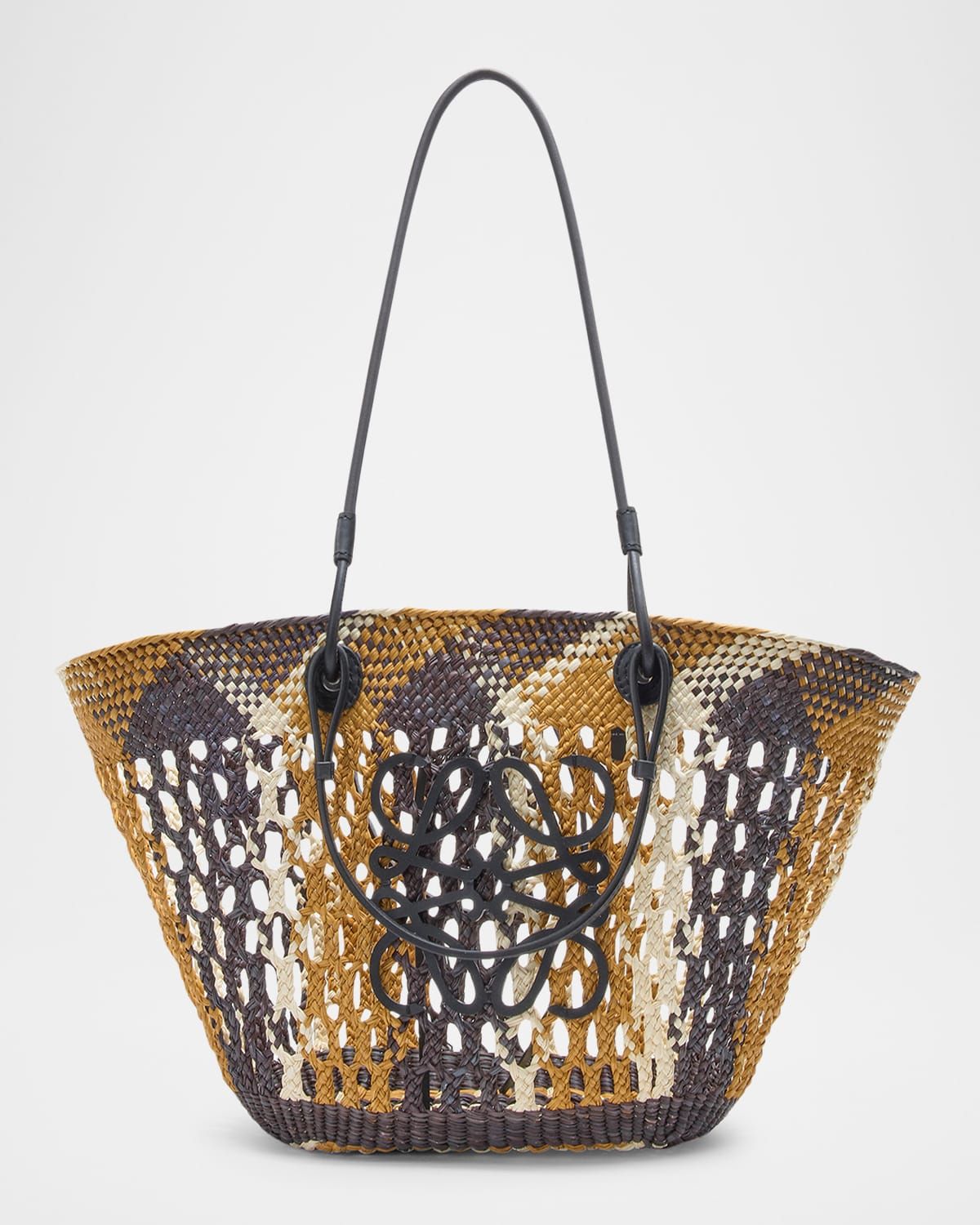 x Paula's Ibiza Medium Anagram Ajoure Basket Tote Bag in Straw
