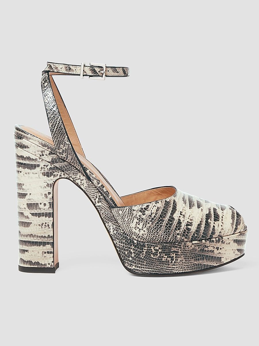 Women's 125MM Snakeskin-Embossed Leather Sandals - Pergamena Chiaro - Size 11