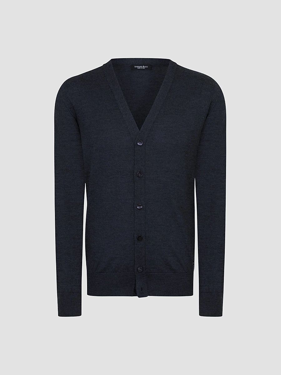Men's Cardigan Sweater with V Collar - Dark Blue - Size 56