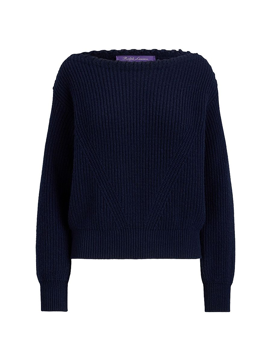Women's Boatneck Rib-Knit Cashmere Sweater - Icon Navy - Size XL