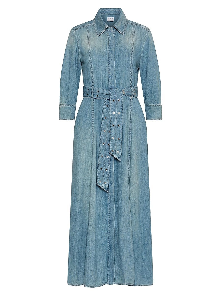 Women's Long Fluid Denim Shirt Dress - Blue Jeans - Size 12