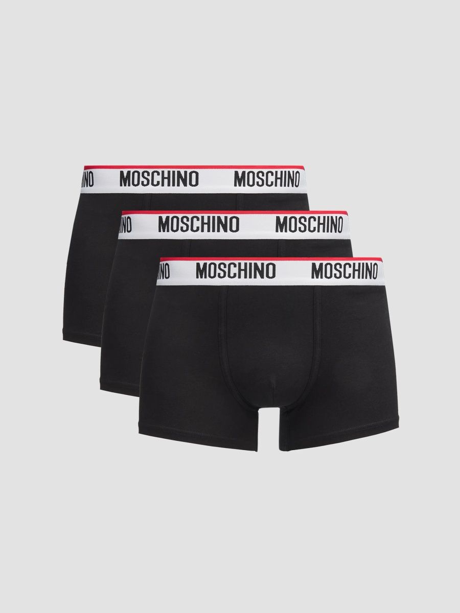 Moschino Men's Essential Logo Stretch-Jersey Trunk Briefs 3-Pack - Black - Size XL