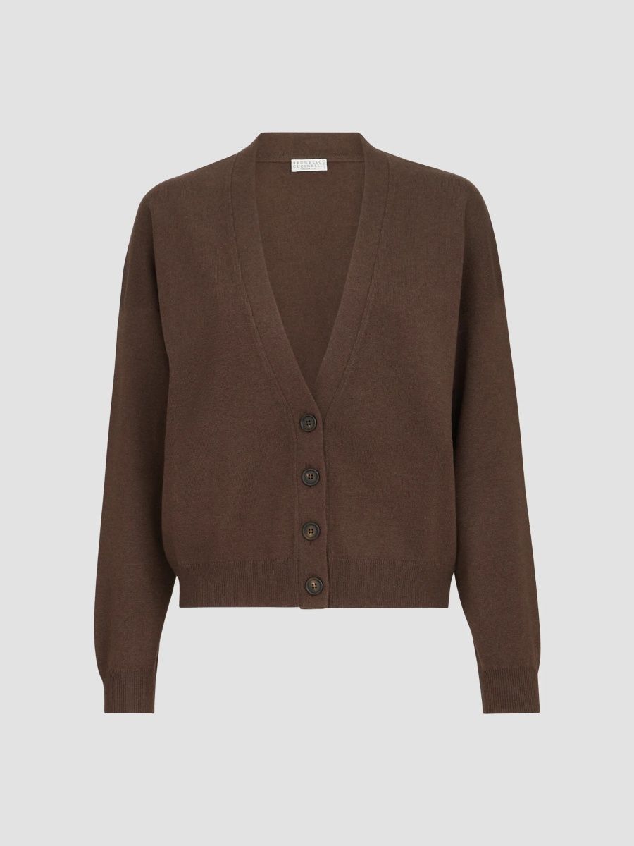 Brunello Cucinelli Women's Cashmere Cardigan with Monili - Pine Cone Brown - Size XXL