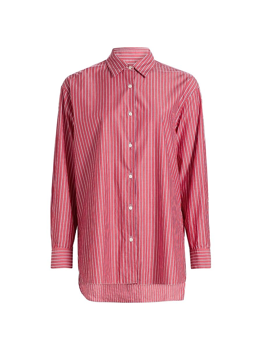 Women's Yorke Striped Relaxed Button-Front Shirt - Red And White Stripe - Size XL