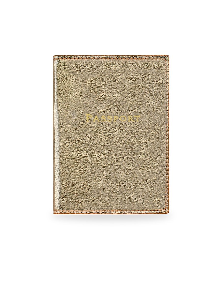 Metallic Leather Passport Case - White Gold