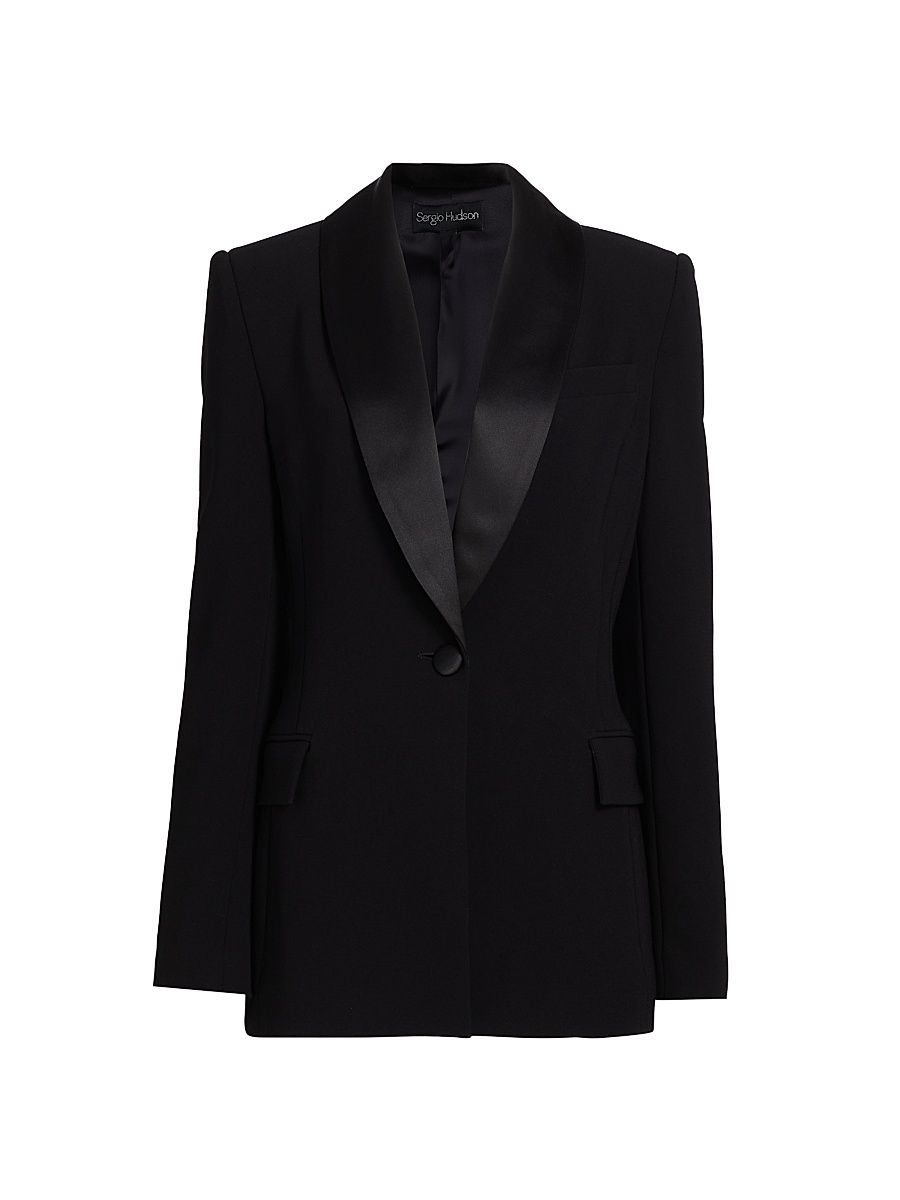 Women's Satin Shawl Lapel Blazer - Ebony - Size 6