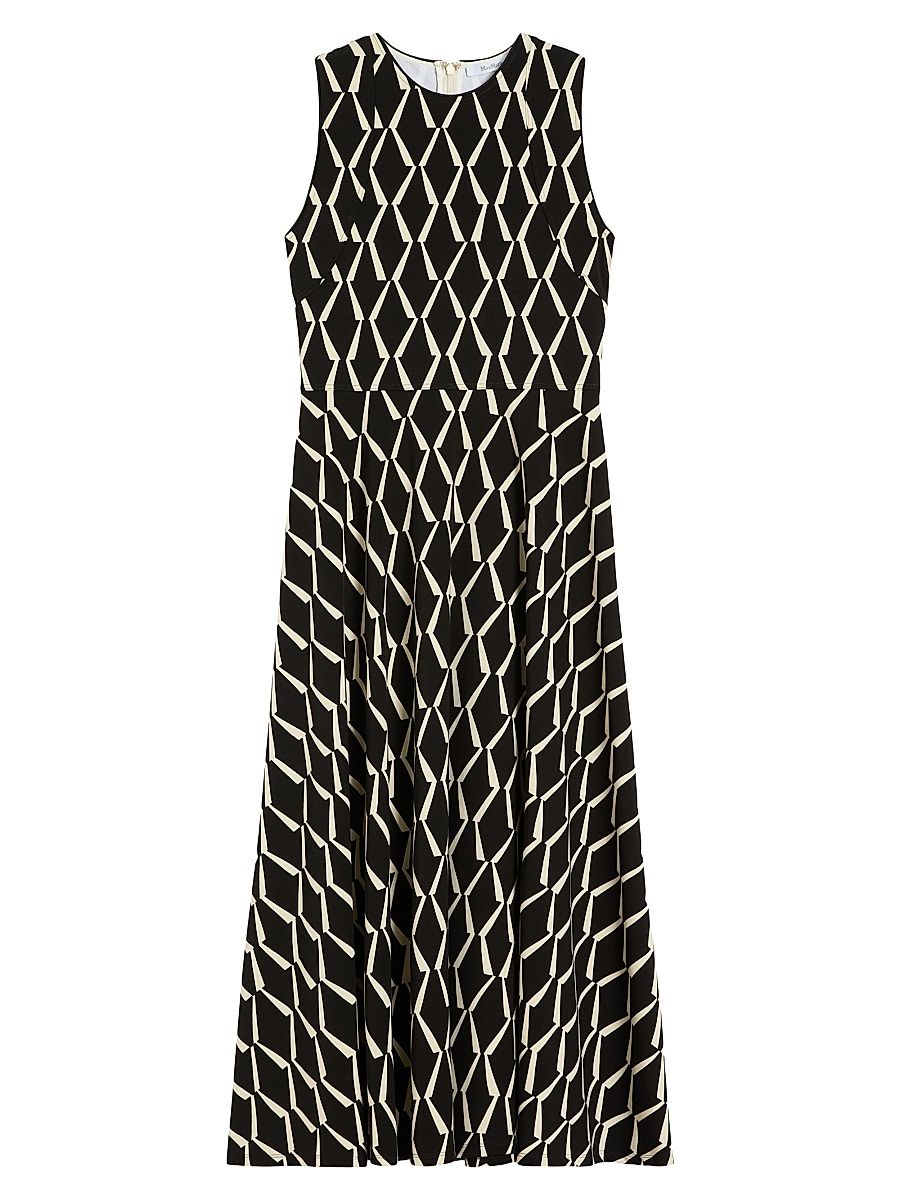 Women's Flared Dress in Patterned Jersey - Black - Size 16