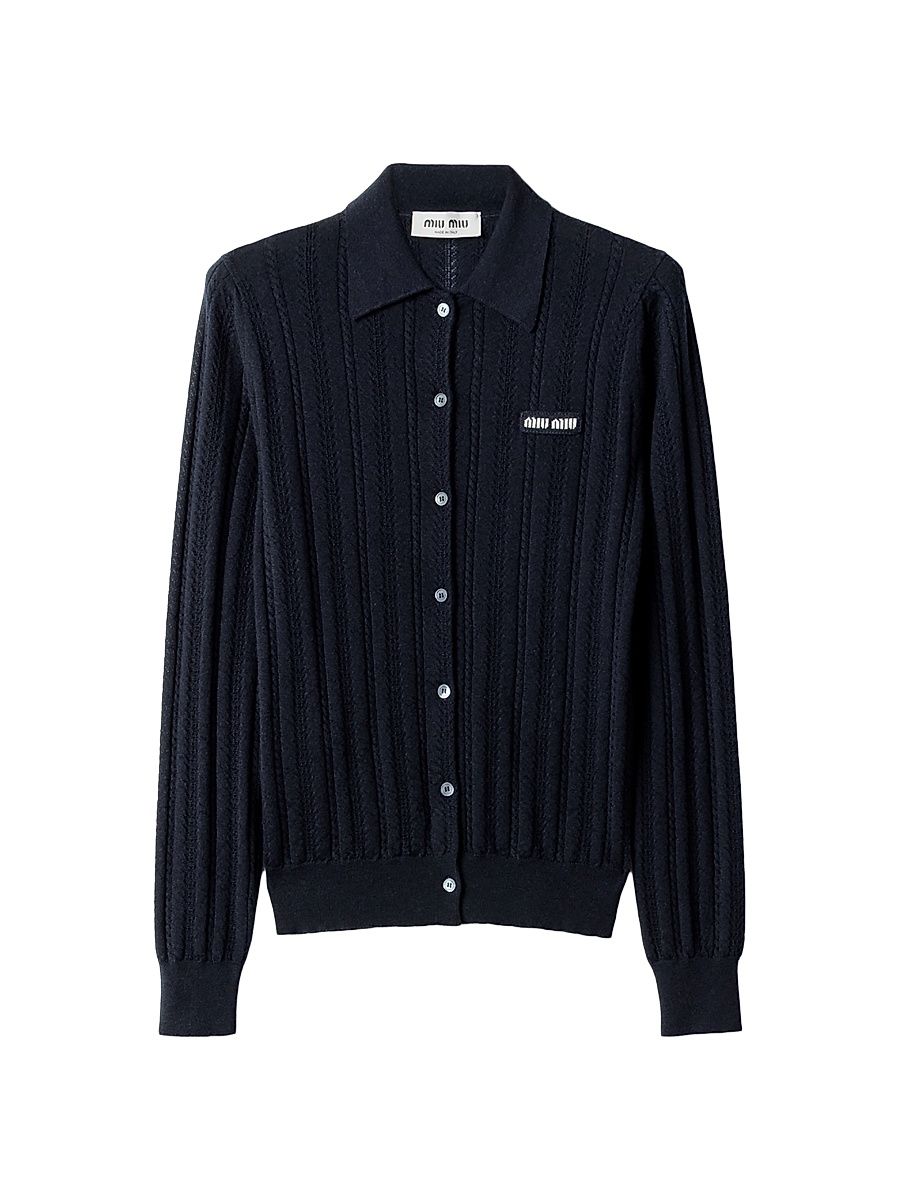 Women's Buttoned Cashmere Cardigan - Blue - Size 8