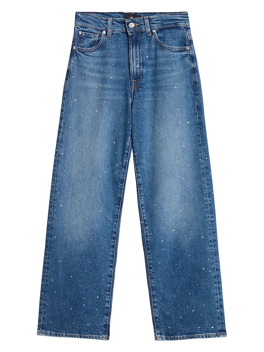 Women's Stovepipe Embellished Straight-Leg Jeans - Blue Shine - Size 32