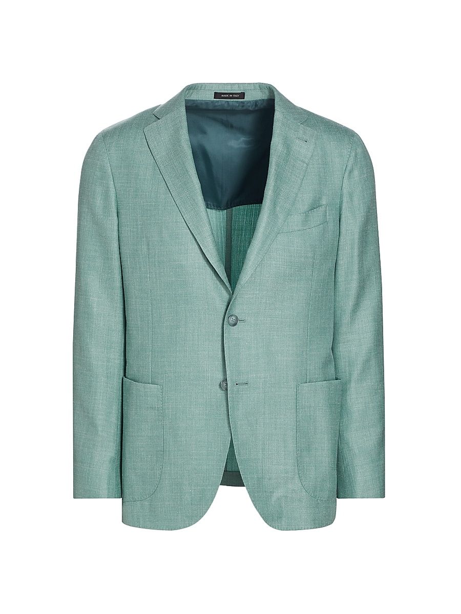 Men's COLLECTION Striped Chevron Wool & Silk-Blend Two-Button Sport Coat - Seafoam - Size 46