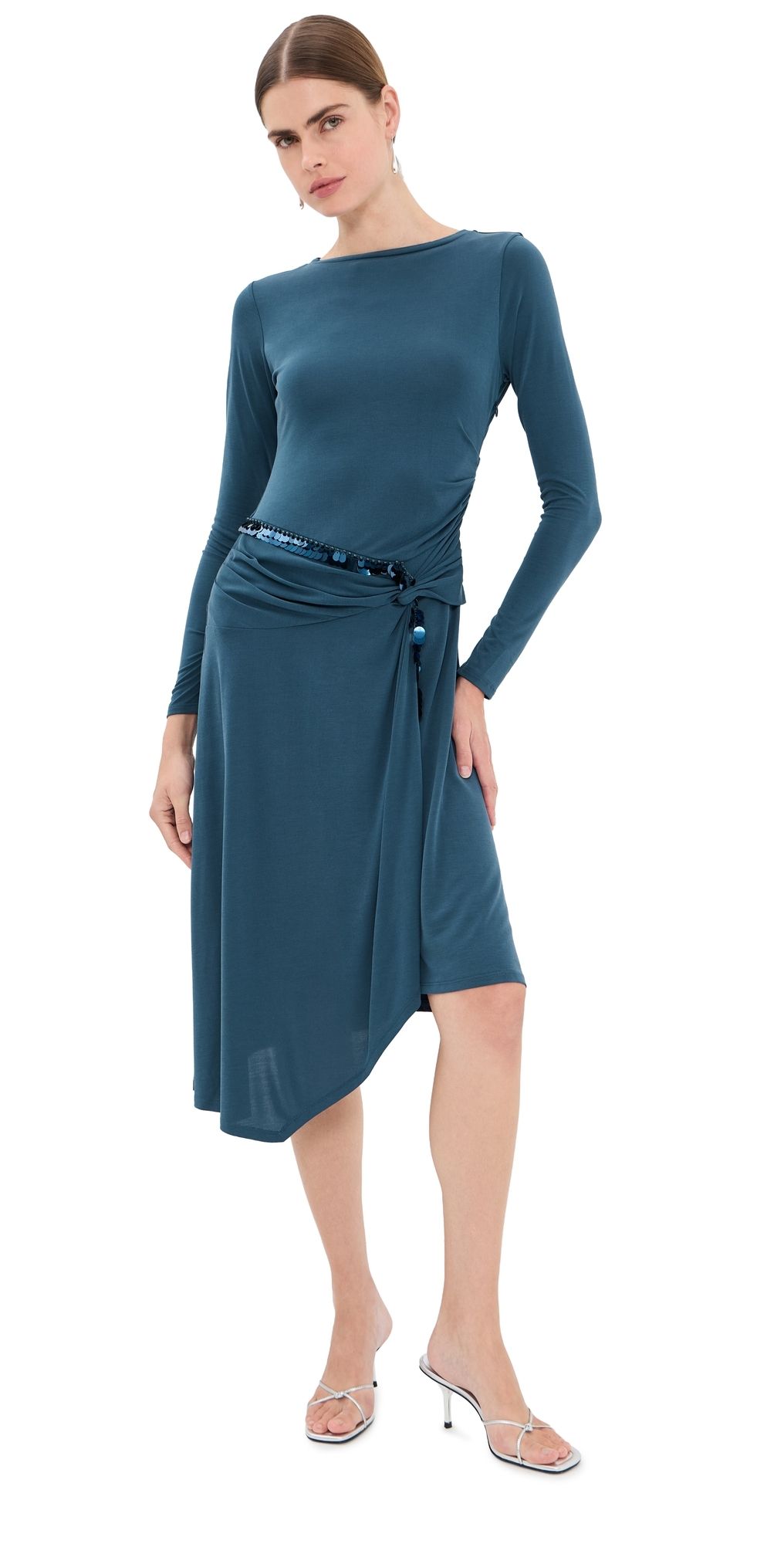 3.1 Phillip Lim Embellished Draped Jersey Midi Dress Petrol L