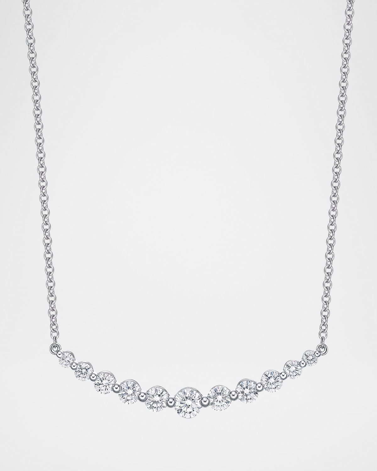 18k White Gold Diamond Curved Bar Pendant Necklace, 16-18"L, 1.07tcw