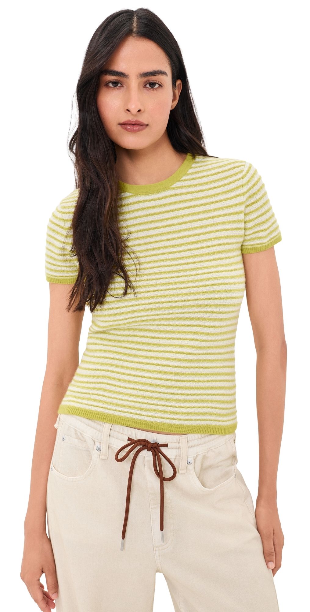 White & Warren Cashmere Striped Tee Citronelle Stripe S