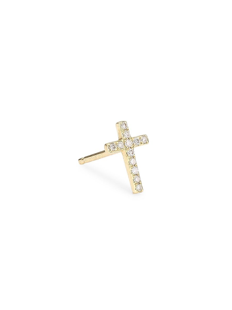 Women's Diamond & 14K Yellow Gold Cross Single Stud Earring - Gold