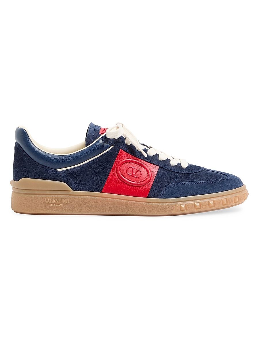 Men's Upvillage Low Top Sneakers in Split Leather - Cobalt Coral - Size 13