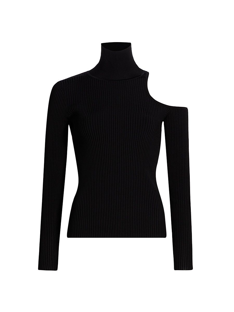 Women's Rooney Rib-Knit Cut-Out Shoulder Top - Jet Black - Size Large