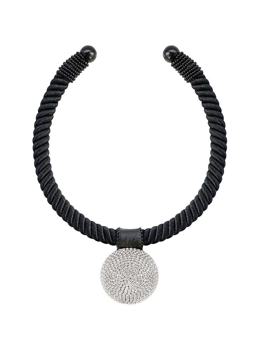 Women's Étoile Gaia Glam Rhinestone, Cotton & Wood Choker Necklace - Silver Sheer