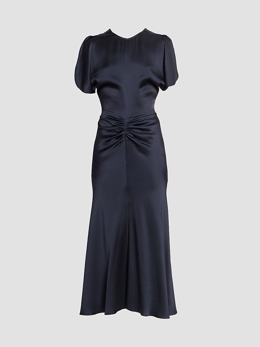 Women's Bela Satin Ruched Midi Dress - Midnight - Size 4