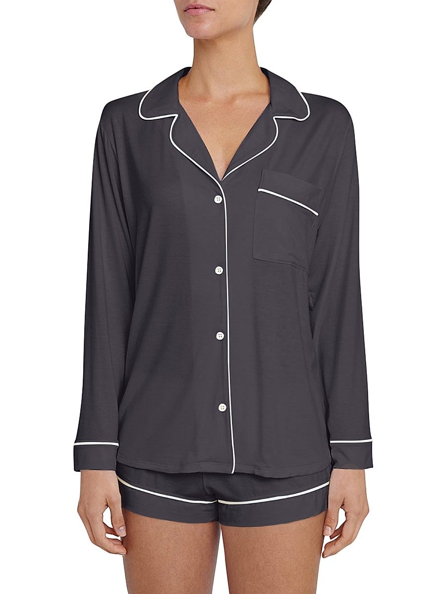 Women's Gisele 2-Piece Piped Pajama Set - Graphite - Size XL