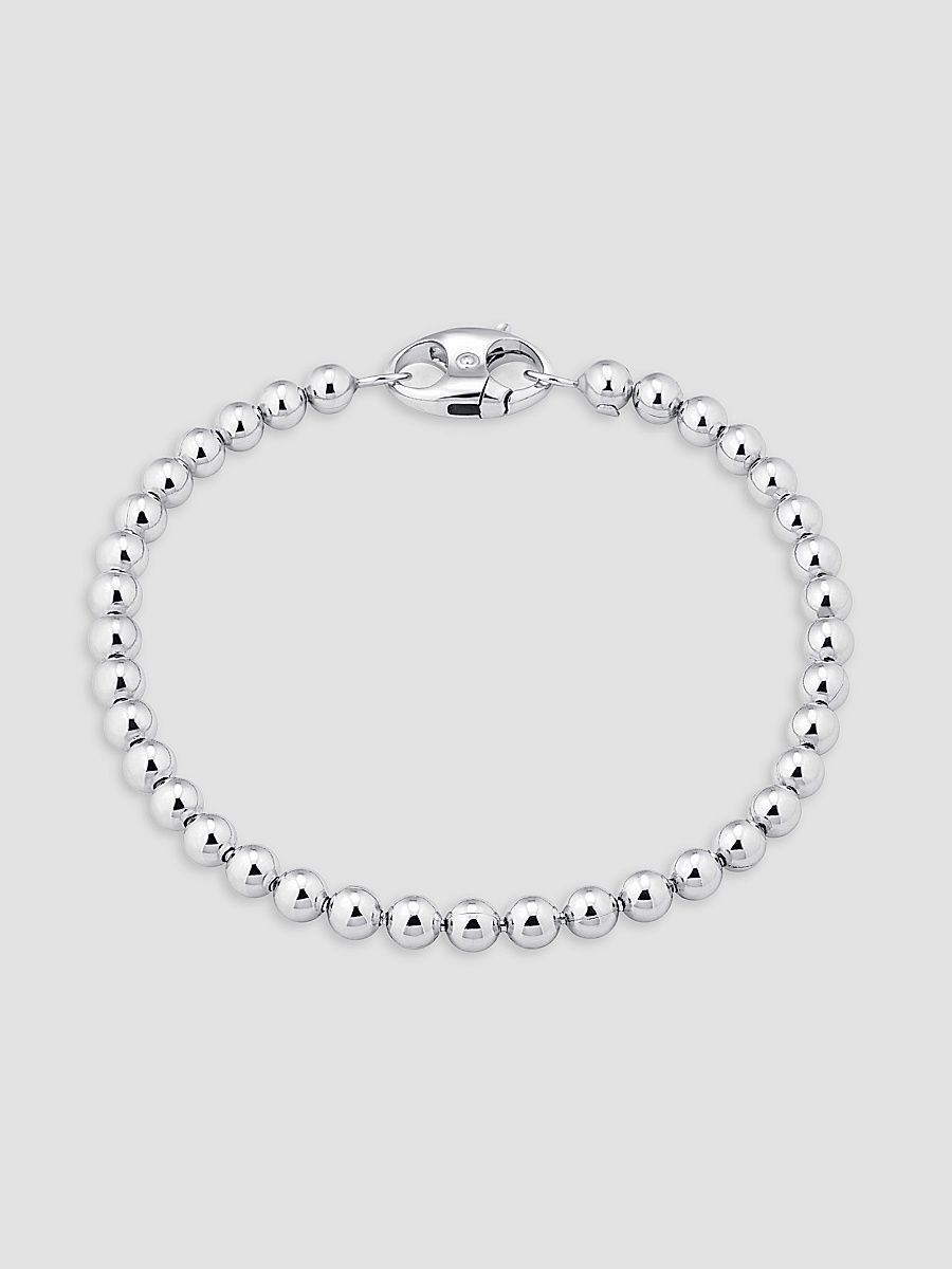 Men's Baller Bead Bracelet in Sterling Silver - Silver - Size 8.5