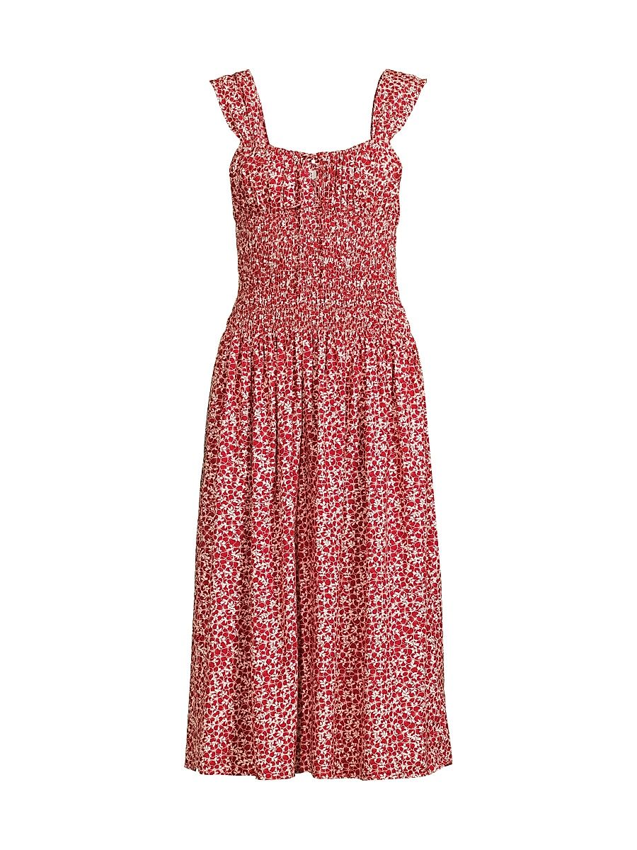 Women's Yerres Peony Smocked Dress - Peony Stamp Garnet - Size Large