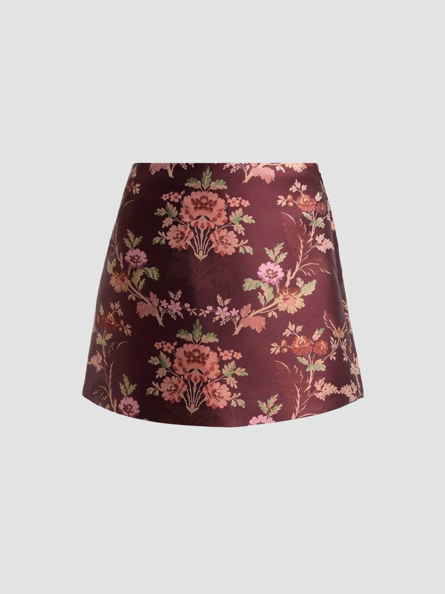 Cara Cara Women's Chrissy Jacquard Mini Skirt - Trellis Jacquard Maroon - Size 14