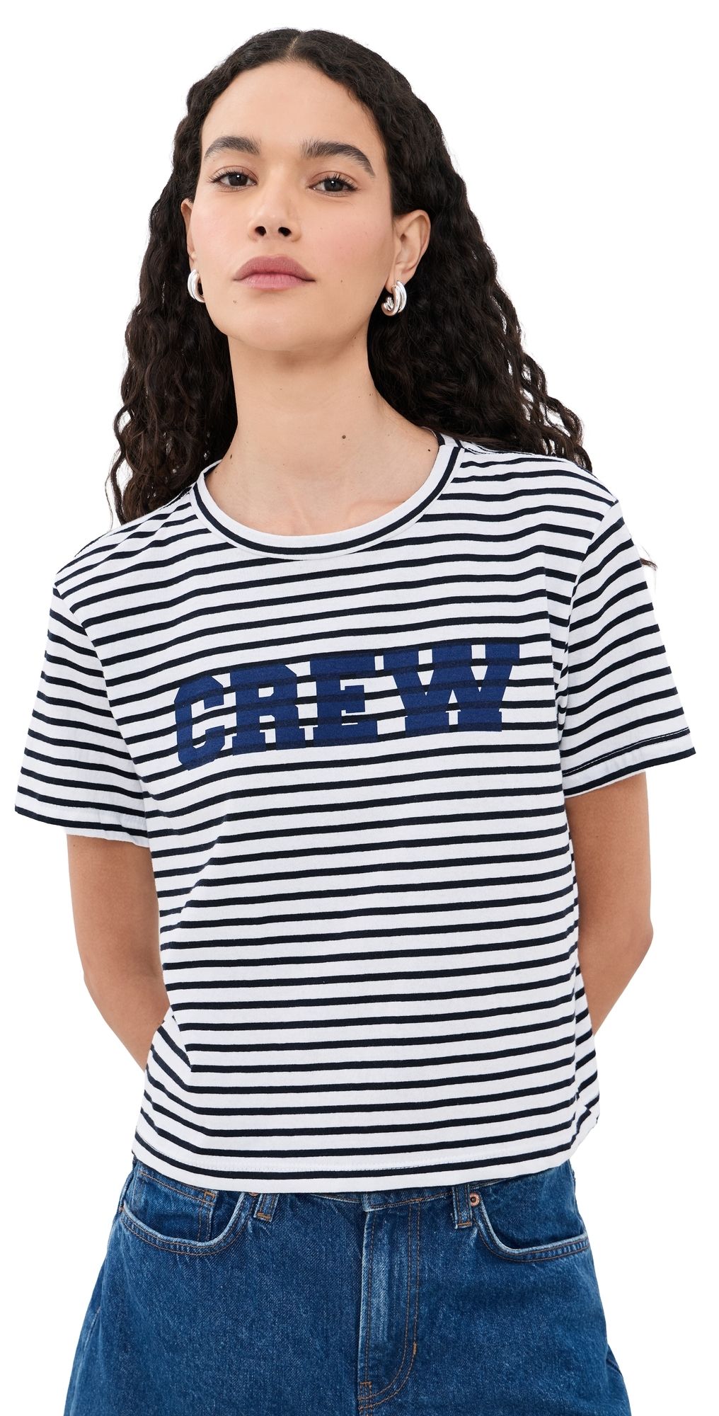 Sunny Somewhere Crew Stripe Tee Navy Stripe L