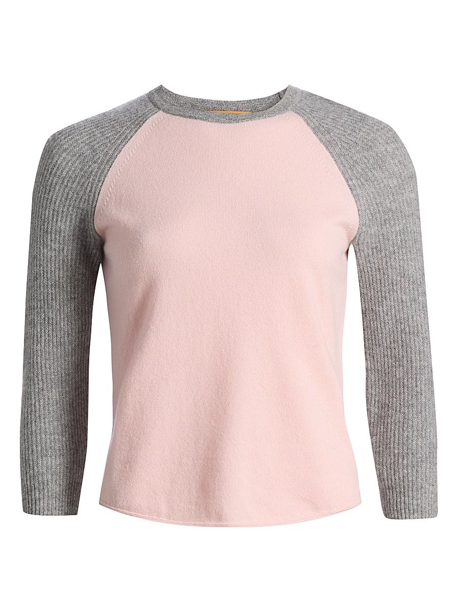 Women's Cashmere Baseball T-Shirt - Powder Pink Heather Grey - Size XS