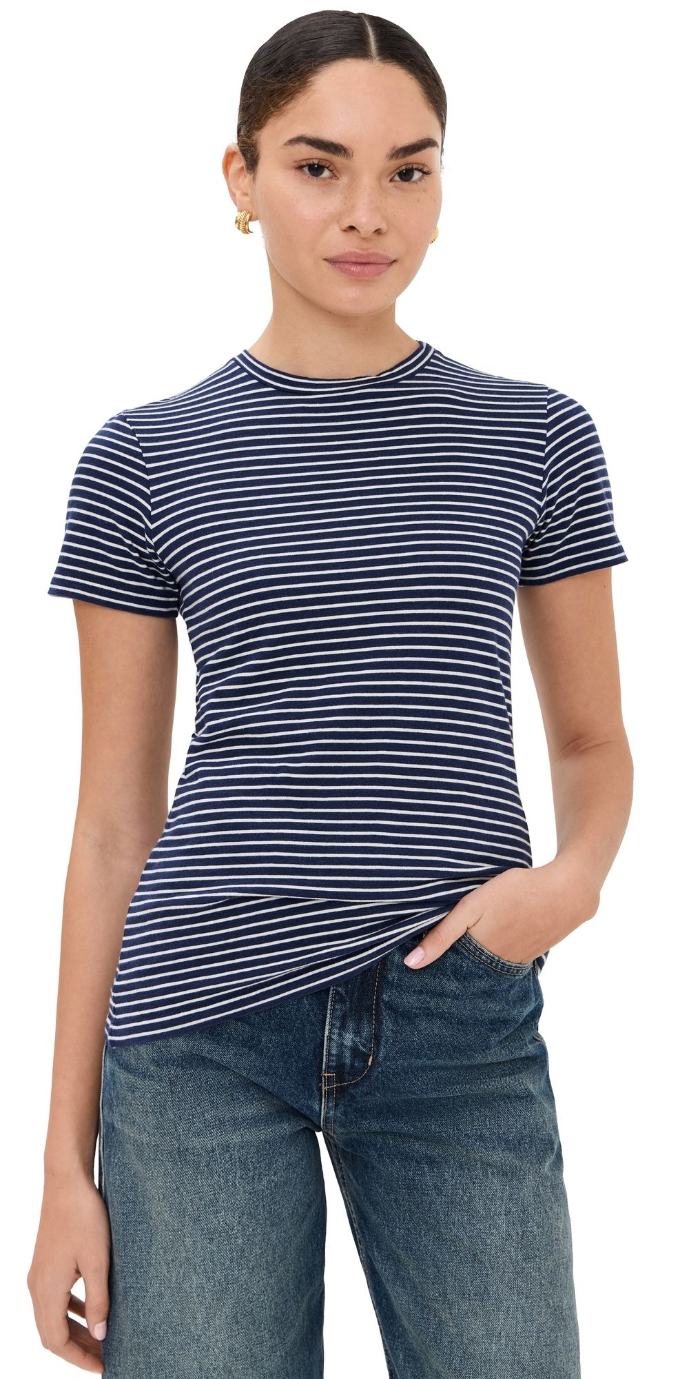 Nili Lotan Lana Crew Neck Tee Navy/Natural Stripe XS