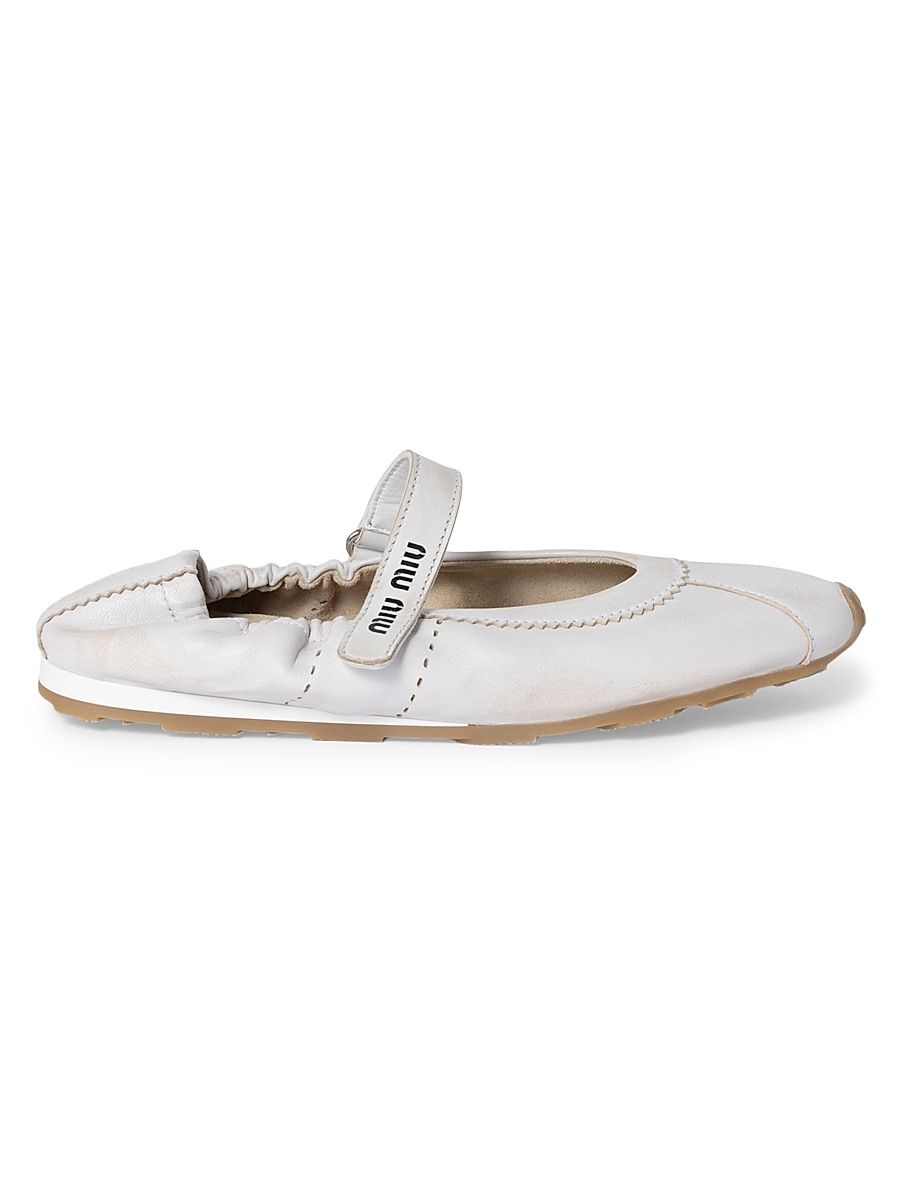 Women's Bleached Nappa Leather Ballerinas - White - Size 6.5