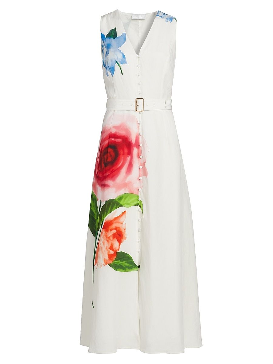 Women's The Luella Spring Memory Floral Linen-Blend Midi Dress - Spring Memory - Size 14