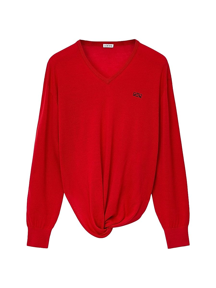 Women's Draped Wool Sweater - Red - Size Large