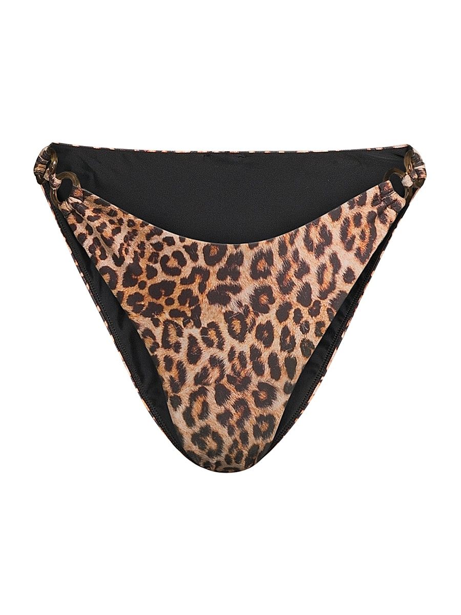 Women's Niki Leopard O-Ring Bikini Bottom - Size Large