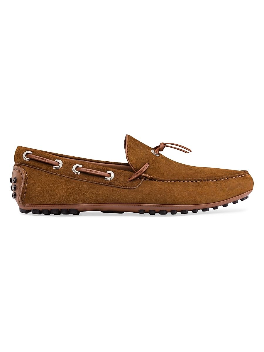 Men's Suede and Calfskin Leather Driving Shoes - Caramel - Size 5