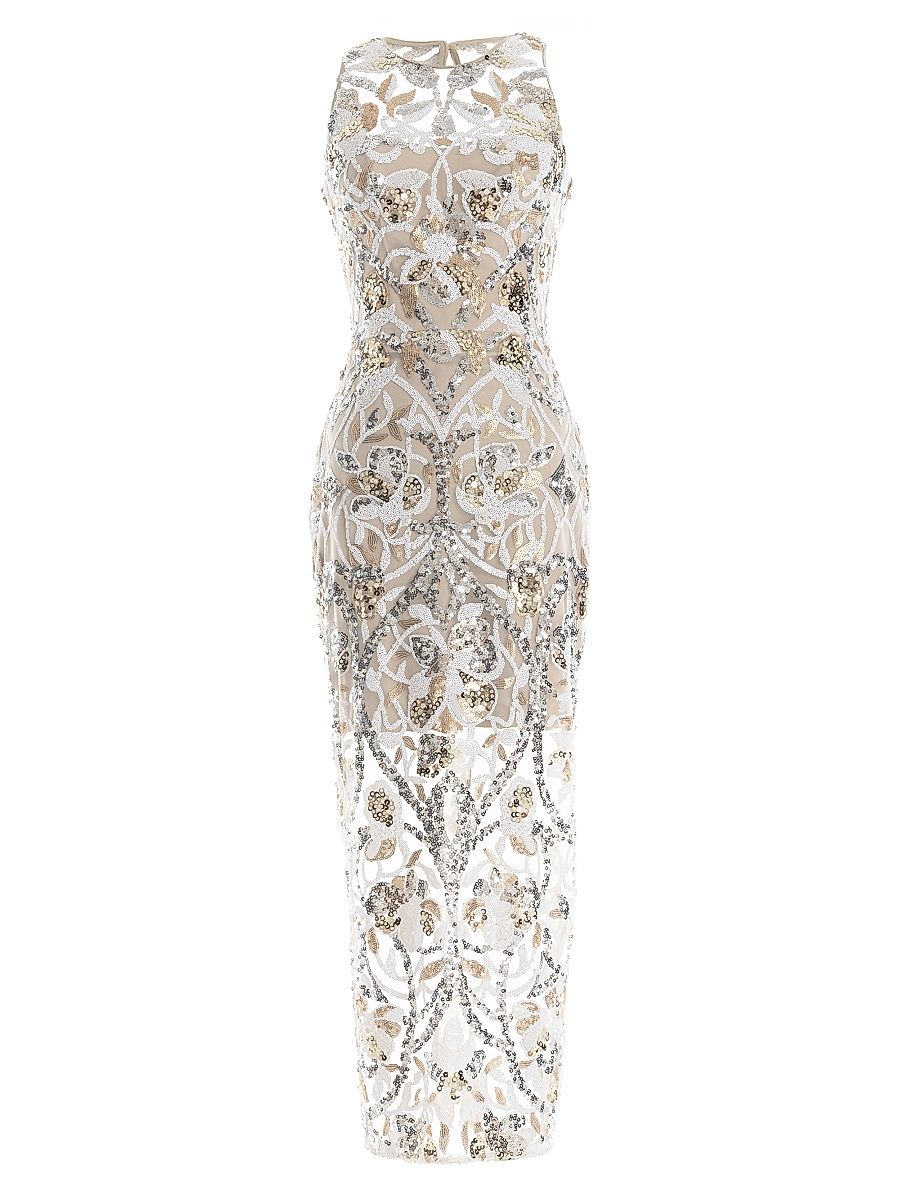 Women's Helena Sequined Keyhole Midi-Dress - Gold Multi - Size XXL