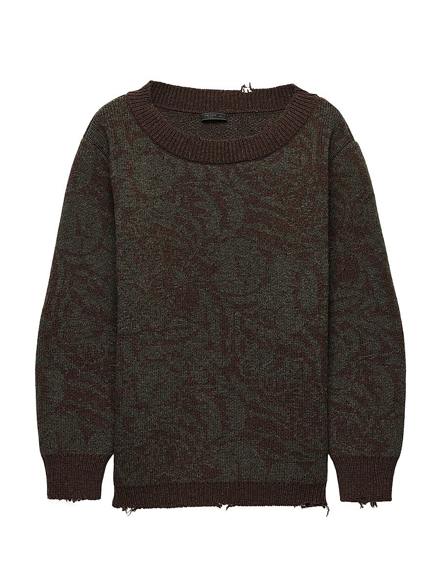 Men's Wide-Neck Shetland Wool Sweater - Brown - Size 42