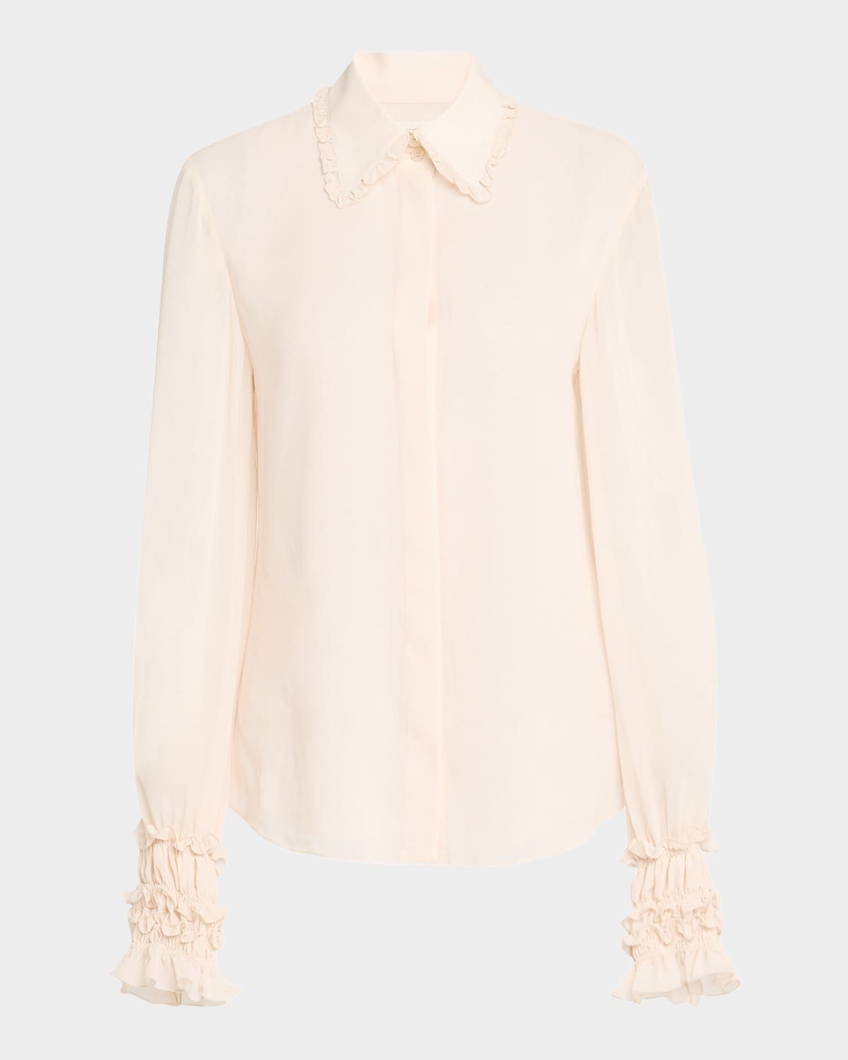 Ruffle-Trim Silk Blouse