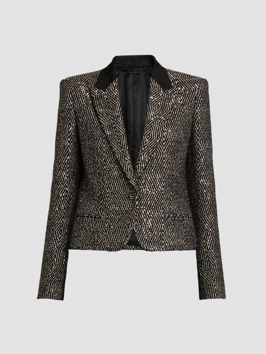 TOM FORD Women's Sequined Wool-Blend Tweed Crop Boyfriend Jacket - Gold Black - Size 2
