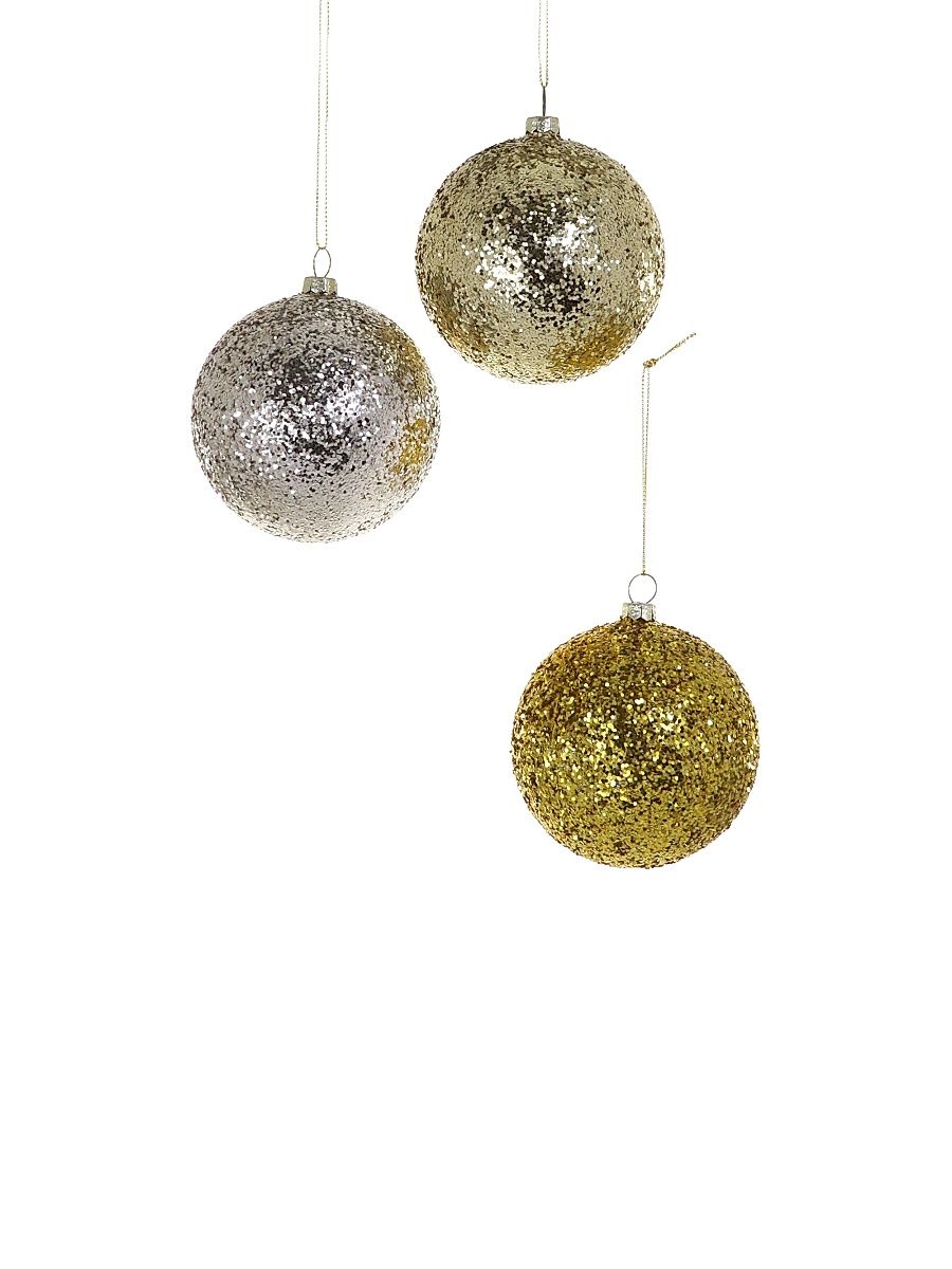 Glitter Bubble Glass Ornaments 3-Piece Set