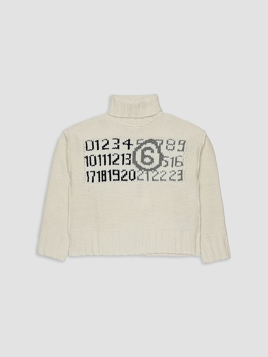 Maison Margiela Unisex Little Kid's & Kid's Jersey Turtleneck Sweater - Off White - Size 8